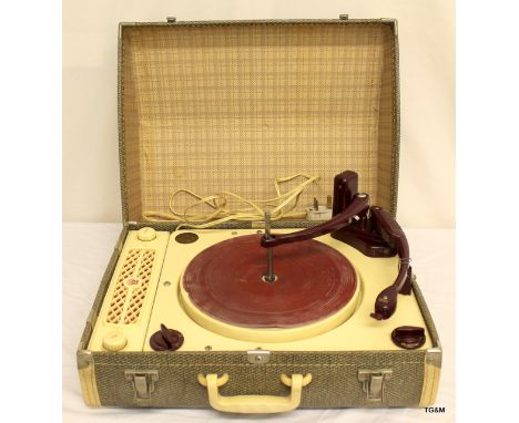 A cased 1950s' record player in working order.