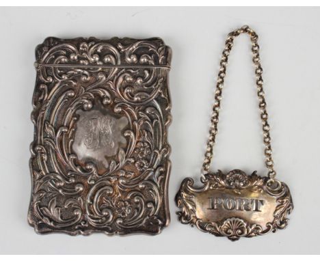 An Edwardian silver rectangular card case, embossed with flowers and scrolls, Birmingham 1905 by E.F. Brahm Ltd, length 10.3c