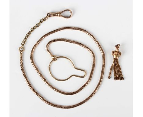 A gold Brazil link key chain, fitted with a 9ct gold swivel and a button hoop, total weight 18.1g, length 51cm, together with