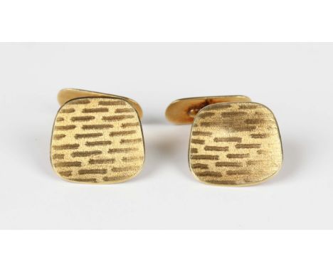 A pair of gold cufflinks, each front of curved form with a textured finish, detailed '585', weight 6.8g, dimension of each fr