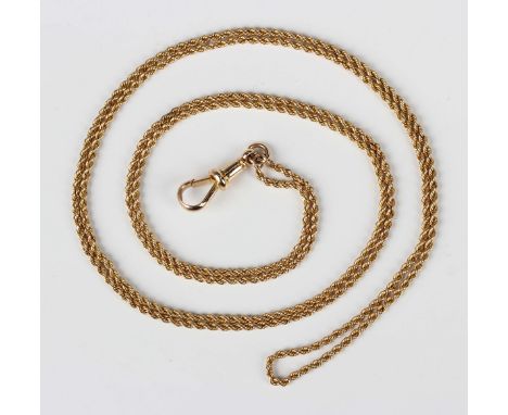 A gold ropetwist link long chain with a gold swivel, detailed '15c', weight 13.7g, length excluding swivel 89cm.Buyer’s Premi