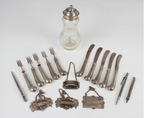 A set of five silver handled fruit knives and forks, Sheffield 1908 and 1912 by Harrison Brothers &amp; Howson, length of kni