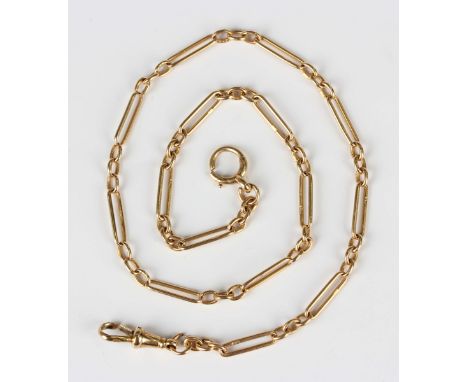 An 18ct gold bar and oval link watch Albert chain, fitted with an 18ct gold swivel and a boltring, weight 15.7g, length 40.2c
