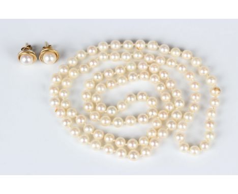 A pair of 18ct gold mounted cultured pearl earstuds, each mounted with a single cultured pearl within a wirework surround, wi