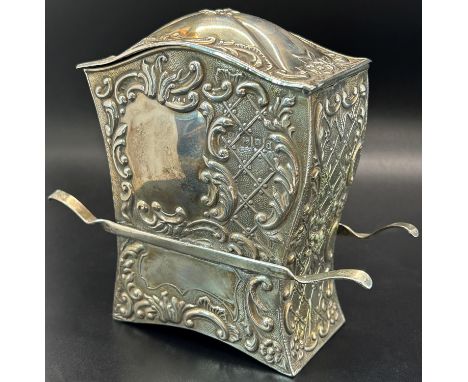 A silver Sedan chair trinket box in floral decoration, London, 1899, maker Samuel Jacob, weight 6.6 