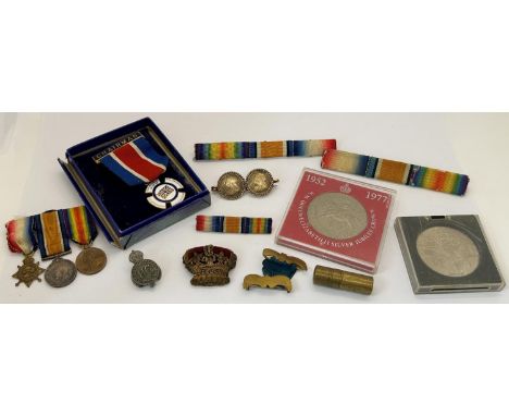 9ct gold chain (3 gms), enamel lapel badges, sundry coinage 