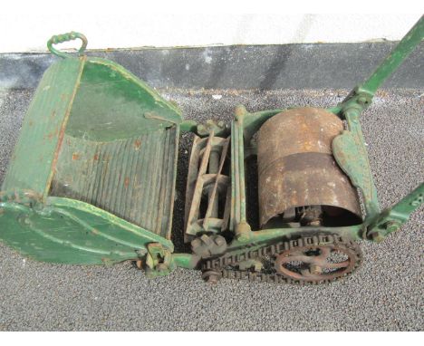 A cast iron framed Greens 10 inch Silens Messor Patent N5638 Roller Mower 