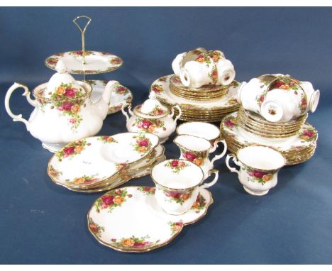 A collection of Royal Albert Old Country Roses tea wares comprising two tier cake stand number of dinner plates, teapot, tea 