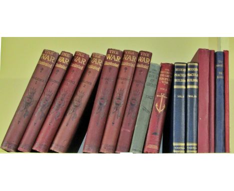 The War Illustrated, 7 volumes, concerning the First World War, further books on modern practical building, etc, 14 volumes 