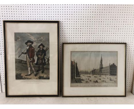 Two prints: Georg Balthasar Probst (1732-1801) After A. Rooland - 'Vuë du grand Marché avec la Maison de Ville à Bruxelles' h