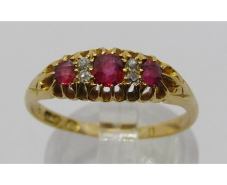 18ct ruby and diamond ring by Deakin &amp; Francis, 1903, size R/S, 3.2g 