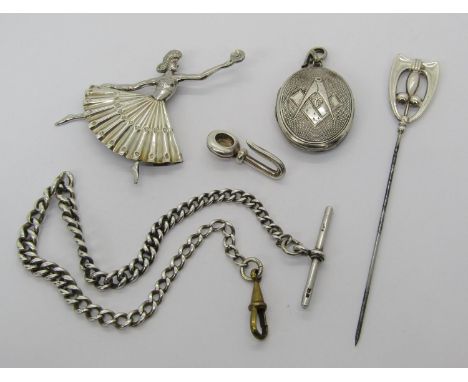 Group of silver jewellery comprising an early 20th century stick pin by Charles Horner, a further Charles Horner brooch in th