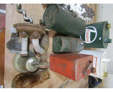 a small miscellaneous collection to include a cast metal bell, number 1834, an AA Automobile badge, fuel cans (group) 