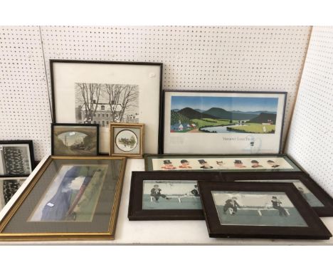 Nine framed works including seven watercolour illustrations by Guy Todd; Carin Ax - 'Linnetradgarden', limited edition lithog