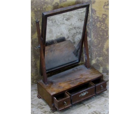A Georgian mahogany toilet mirror with box base with further Georgian stool with tapestry top