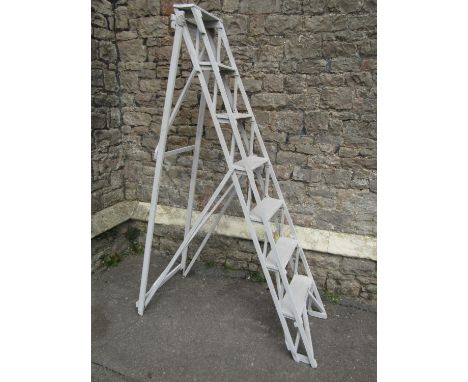 A vintage flight of timber folding steps with seven treads and painted finish (display purposes only) 