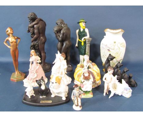 Miscellaneous to include a Crown Devon figurine of a female leaning against a pillar, a French porcelain oviform vase with fl