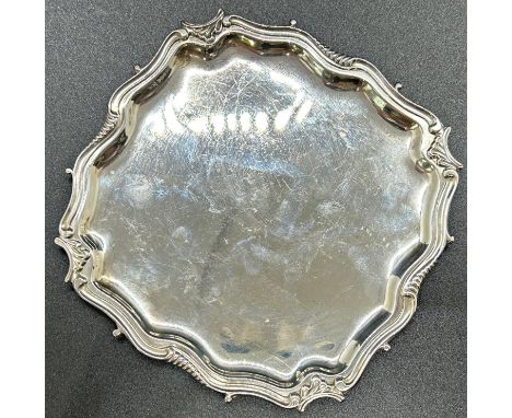 A miniature silver scalloped edge square tray, London 1905, maker William Comyns &amp; Sons, weight 1.6oz approx 