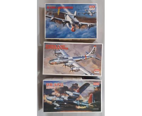 3 boxed model aircraft kits by Academy, all 1:72 scale, comprising  Boeing B50D, Boeing RB50G and  Consolidated B24H Liberato