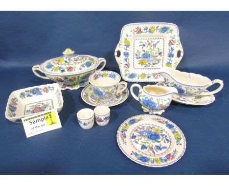 A large quantity of Mason Regency pattern tableware comprising dinner plates, tureens, tea cups, saucers, graduated plates, g