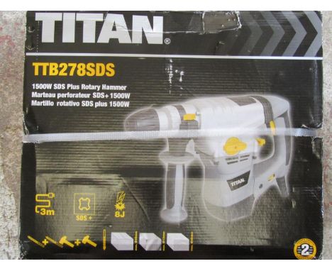 A group of power tools and accessories to include a boxed Titan TTB278SDS Rotary Hammer, a Bosch GWS Professional Angle Grind
