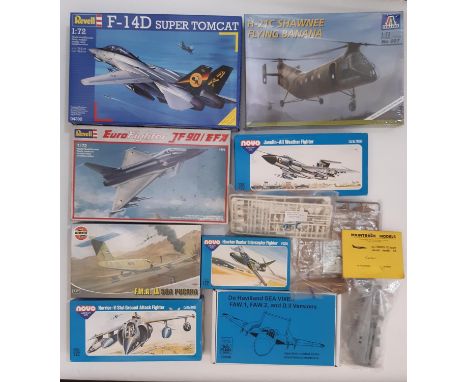 11 model aircraft kits, mainly 1:72 scale Fighter aircraft including kits by  Airfix, High Planes, Italaeri, Maintrack, Novo,