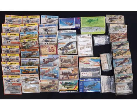 42 model aircraft kits, mainly 1:72 scale including 18 vintage Airfix kits in original sealed bubble packs, 8 Airfix kits in 