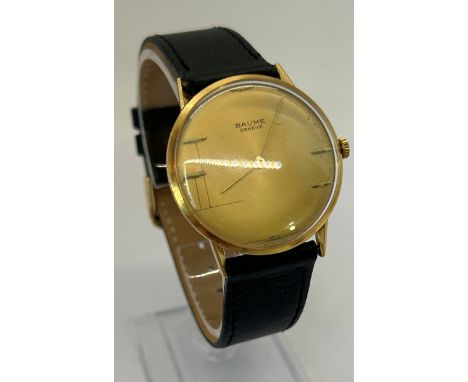 Vintage Baume gentleman's wristwatch with 18ct gold back case with presentation engraved script with original case and certif