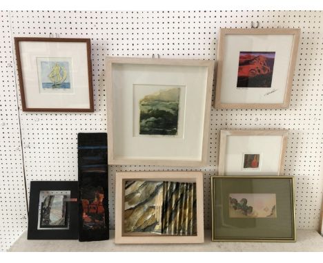 Eight Contemporary Framed Artworks by Different Artists to Include: Jane Maurice - mixed media on paper, signed below; Gradwe