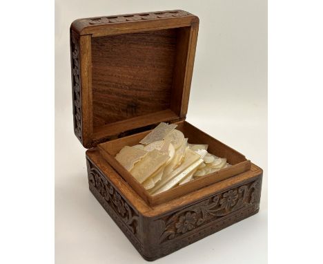 Approx 100 19th century Chinese mother-of-pearl gaming counters each with decorated finish, rectangular, demi-lune, oval, fis
