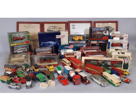 A collection of boxed model vehicles including Dinky 'Heinz' Van DY4, coaches and trucks by EFE, Pickfords and US Army box se