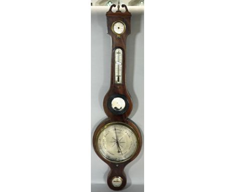 A Georgian mahogany wheel barometer with silvered dials, the case with string inlaid borders, named D. Arnoldilt of Glouceste