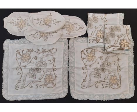 Collection of vintage embroidered pieces purchased in Istanbul, possibly Armenian, comprising 2 cushion covers, 4 armrest cov
