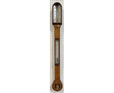 A Victorian stick barometer in a pale oak case by Negretti &amp; Zambra 