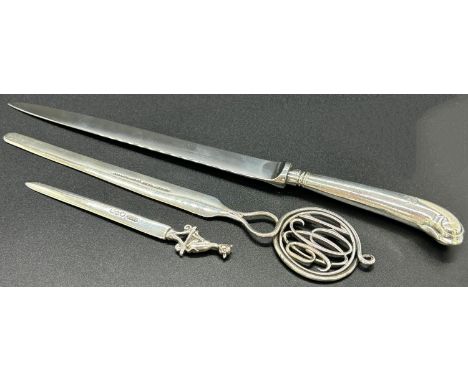 Three silver letter openers, total weight 2oz approx 