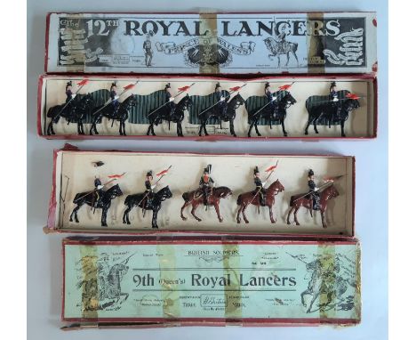 Britains set 24  9th (Queen's) Royal Lancers in early illustrated box with tie-in insert, unstrung (1 head detached) together