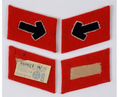 STURMABTEILUNG (SA) - LEADERSHIP SCHOOL STUDENT COLLAR TAB (KRAGENSPIEGEL)  red wool construction with embroidered black arro