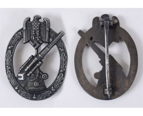 ARMY FLAK BADGE 1941 (HEERES-FLAKABZEICHEN) BY WILHELM HOBACHER  heavy quality silver-plated issue, the reverse, maker marked