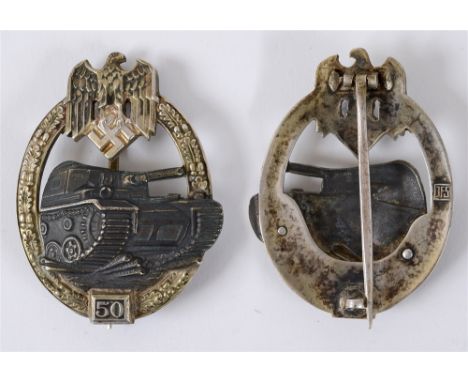 ARMY/WAFFEN-SS SPECIAL GRADE OF THE TANK BATTLE BADGE IN SILVER (PANZERKAMPFABZEICHEN IN SILBER MIT DER EINSATZZAHL) BY JOSEF