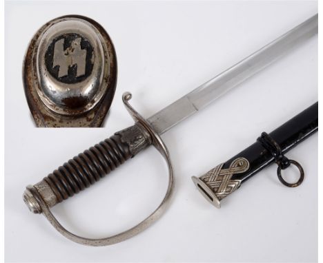 SCHUTZSTAFFEL (SS) - NCO'S DEGAN  with an un-marked 87cm single-edged blade, nickel-plated (rubbed) knuckle-bow hilt, the pom