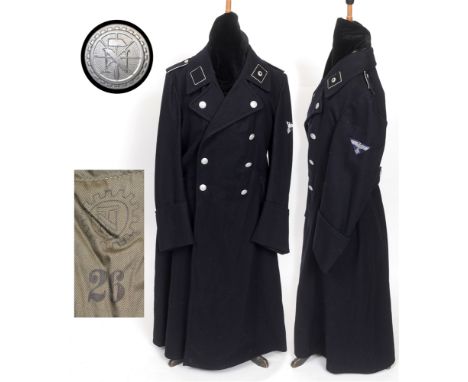 TECHNISCHEN NOTHILFE (TENO) - TN NOTHELFER REGULATION OVERCOAT (MANTEL)  of quality dark blue wool, full-length, double-breas