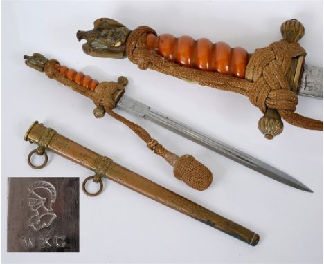 KREIGSMARINE - MODEL 1938 DAGGER FOR NAVAL OFFICERS WITH PORTEPEE BY WKC, SOLINGEN the plain blade bearing faint etched inscr