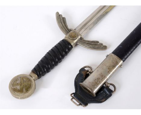 LUFTWAFFE - MODEL 1935 LUFTWAFFE OFFICER'S SWORD WITH LEATHER HANGER BY F & H HELBIG, STEINBACH  heavy issue, the 72.5cm nick