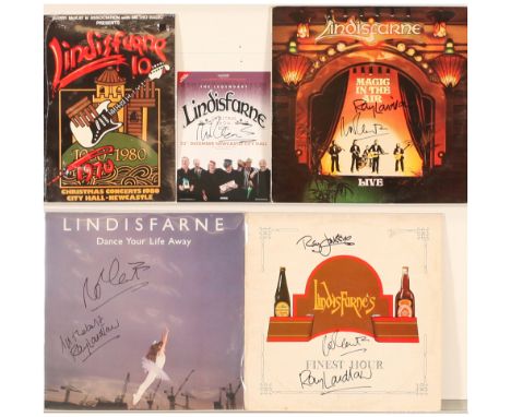 Signed Lindisfarne LPs and Flyers comprising Dance Your Life Away (LINDLP 1) - 1986 release with 2 x Clear White Light flyer 