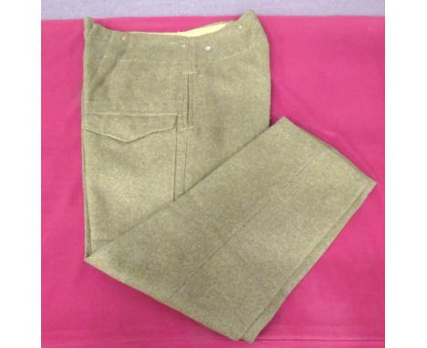 1940 Pattern Battledress Trouserspossibly Indian manufacture.   Khaki woollen, wide leg trousers.   Patch pocket with hidden 