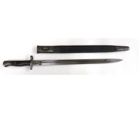 British 1907 Pattern WW1 Bayonet17 inch, single edged blade with fuller.   Forte dated "2/17".   Steel muzzle ring, crossguar