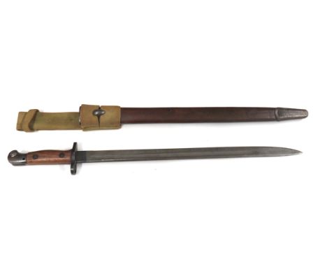 WW1 British 1907 Pattern Bayonet By Sanderson Dated "18"17 inch, single edged blade with fuller.   Forte with maker Sanderson