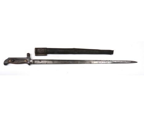 Scarce Danish M1915 Krag Jorgensen Bayonet17 3/4 inch, single edged, T section blade.   One piece steel muzzle ring, crossgua