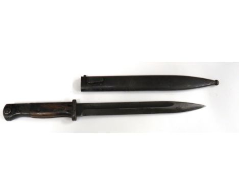 WW2 German Mauser Unmarked Bayonet9 3/4 inch, single edged blade with fuller.   Forte unmarked.   Steel crossguard and pommel