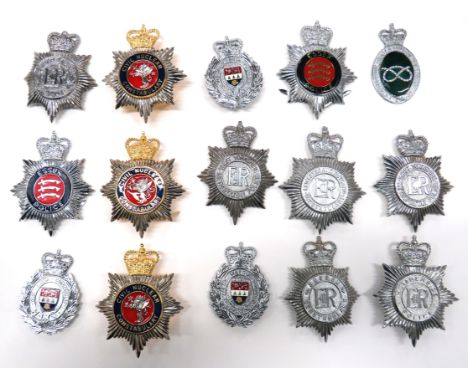 15 x Obsolete Constabulary/Police Helmet Plateschrome examples include QC Leicester and Rutland Constabulary ... QC Merseysid